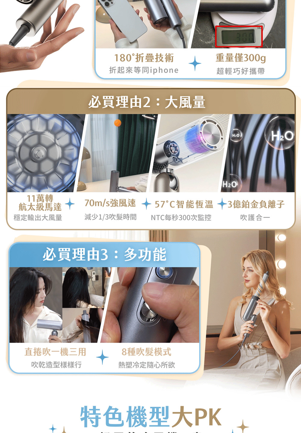 70ms強風速57C智能恆溫3億鉑金負離子