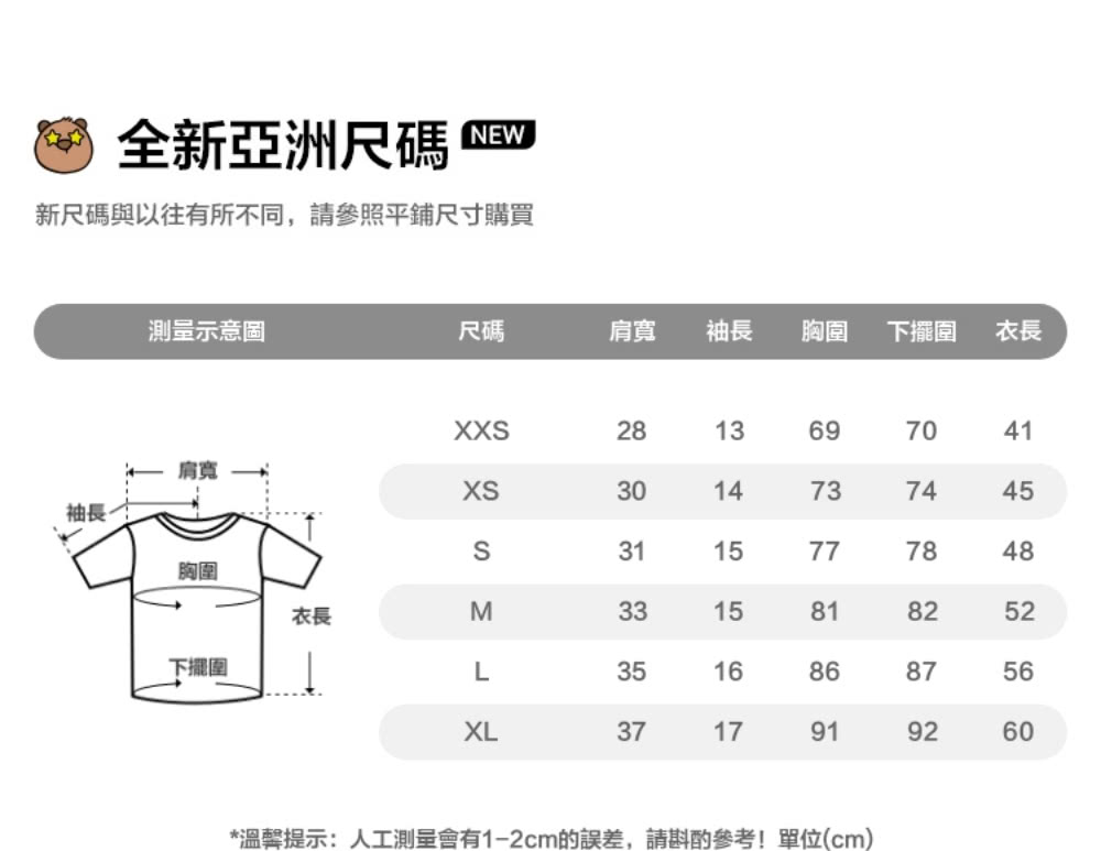 溫馨提示人工測量會有12cm的誤差,請斟酌參考單位cm