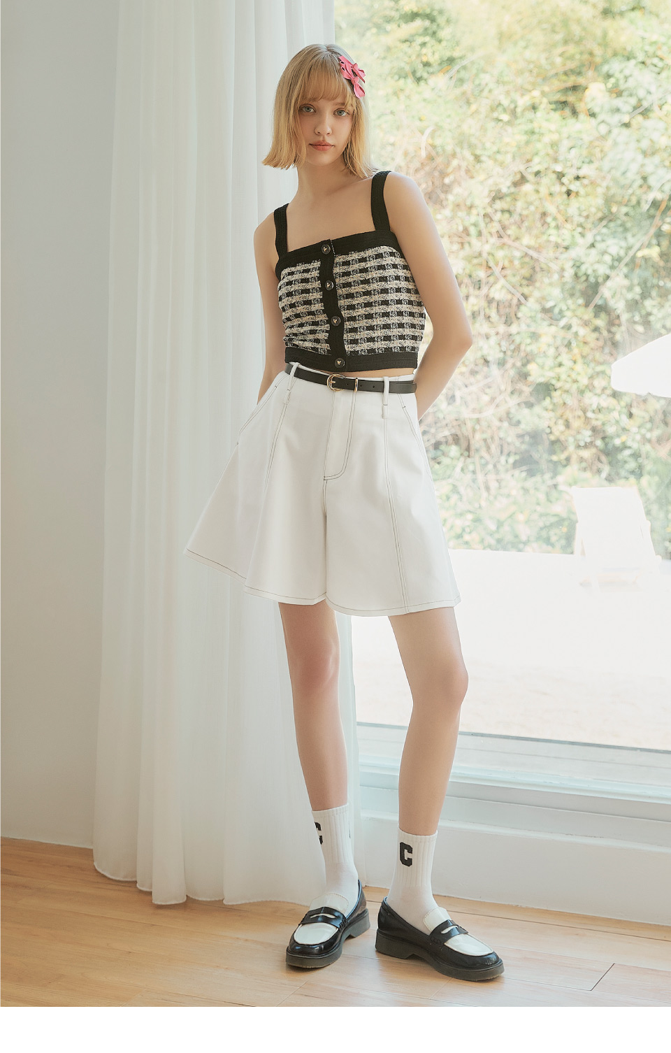 OUWEY 歐薇 都會素色棉質褲裙(白色；XS-L；3242