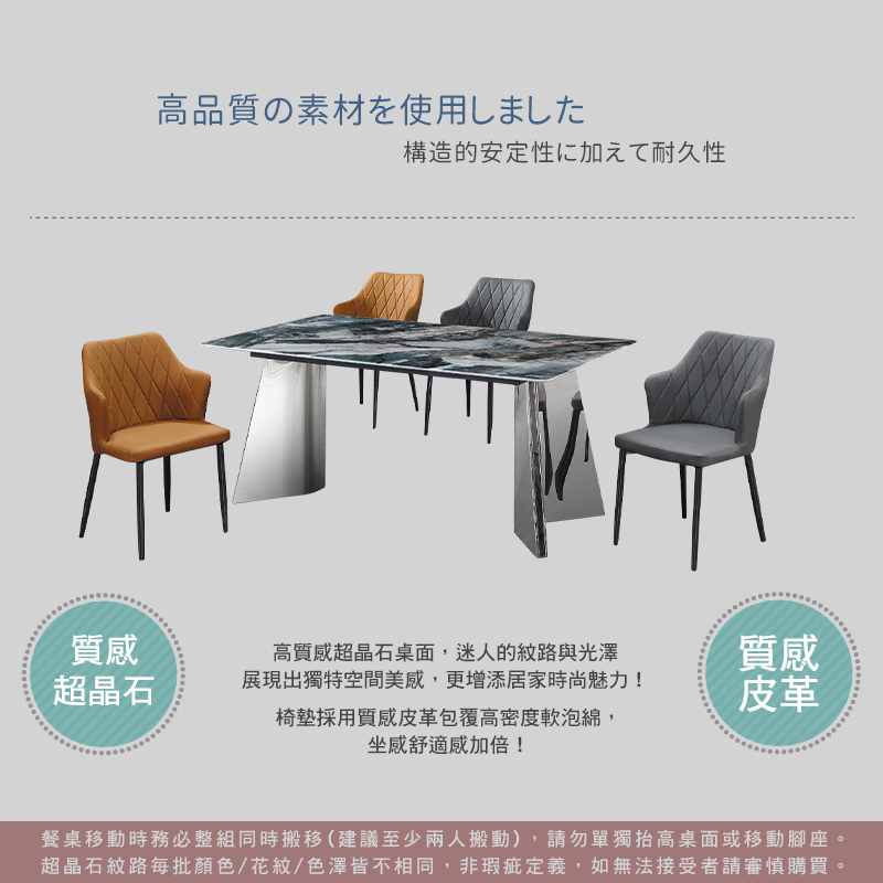 BODEN 卡伊6尺工業風超晶石面造型餐桌椅組合(一桌四椅-