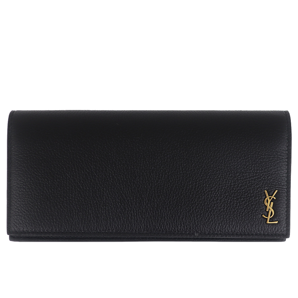 YSL MONOGRAM 粒紋真皮刷舊LOGO長夾(黑色/1