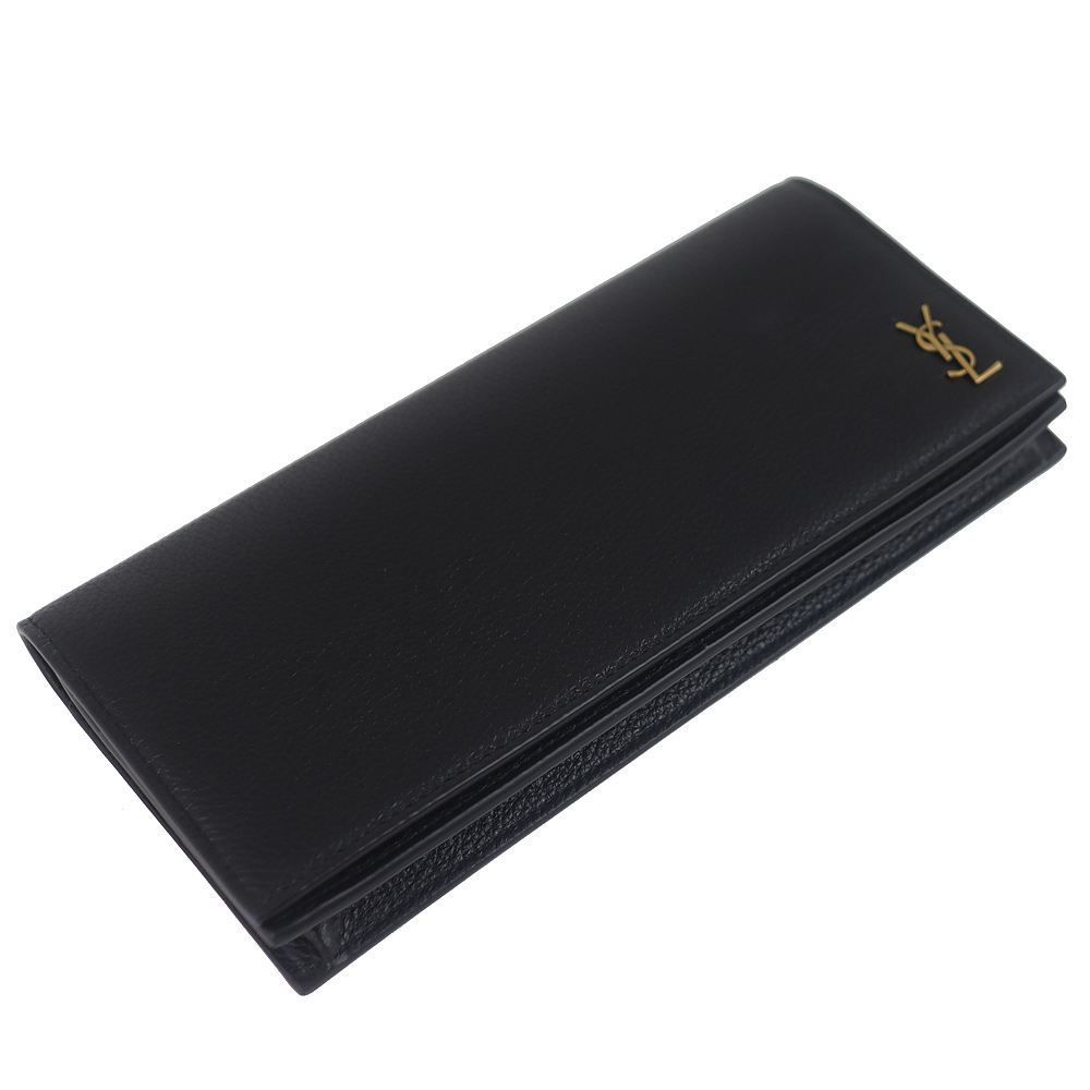 YSL MONOGRAM 粒紋真皮刷舊LOGO長夾(黑色/1