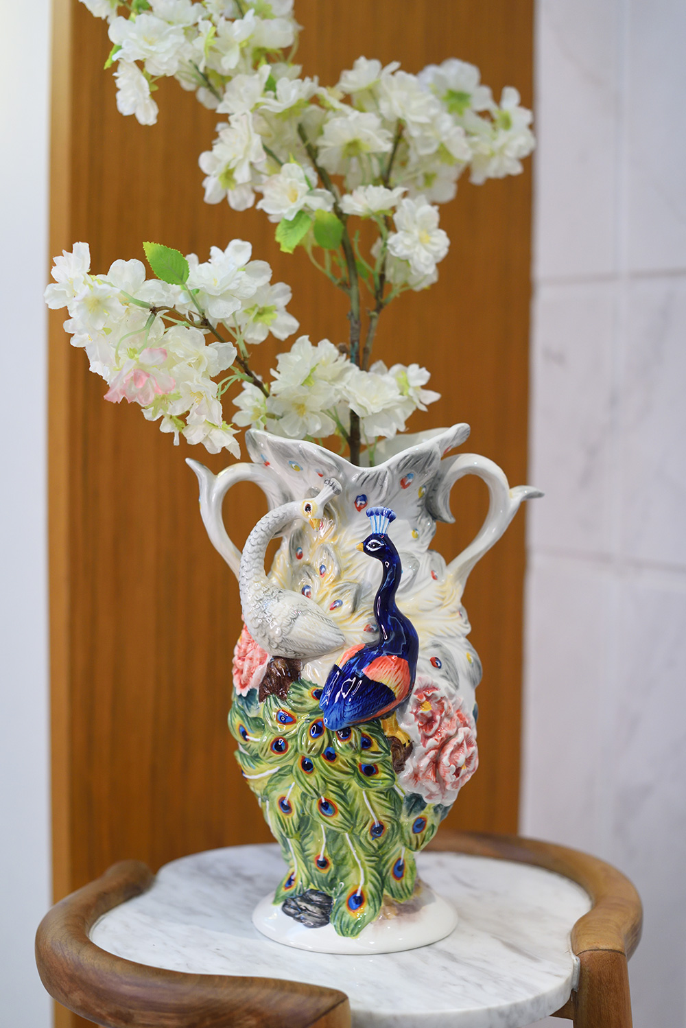 Function art 藝術瓷】富貴吉祥陶瓷雌雄孔雀造型花瓶／花器- momo購物
