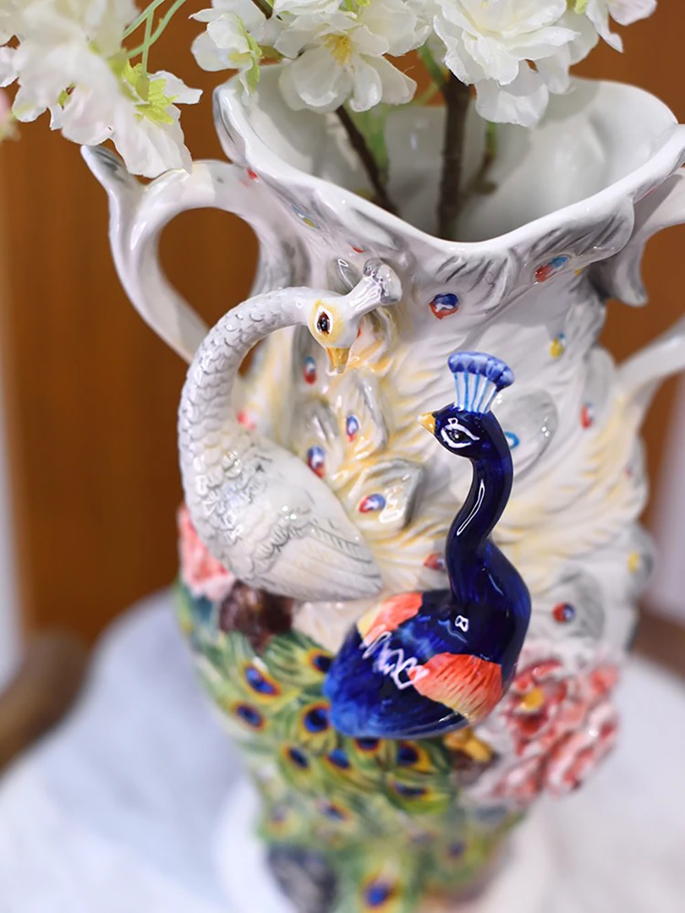 Function art 藝術瓷】富貴吉祥陶瓷雌雄孔雀造型花瓶／花器- momo購物