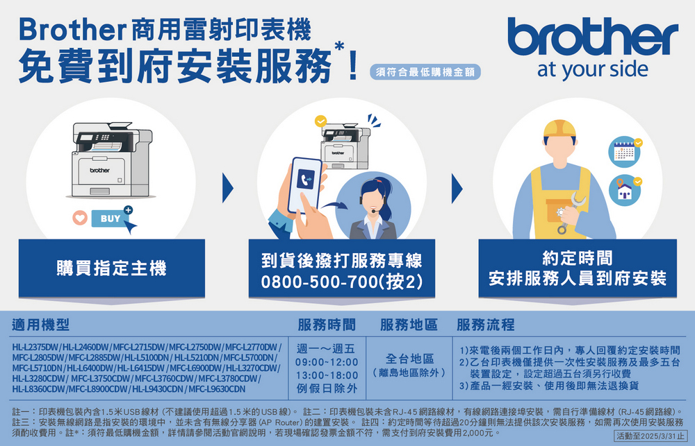 註一印表機包裝內含1.5米USB線材不建議使用超過1.5米的USB線。註二印表機包裝未含RJ45網路線材,有線網路連接埠安裝,需自行準備線材RJ45網路線。