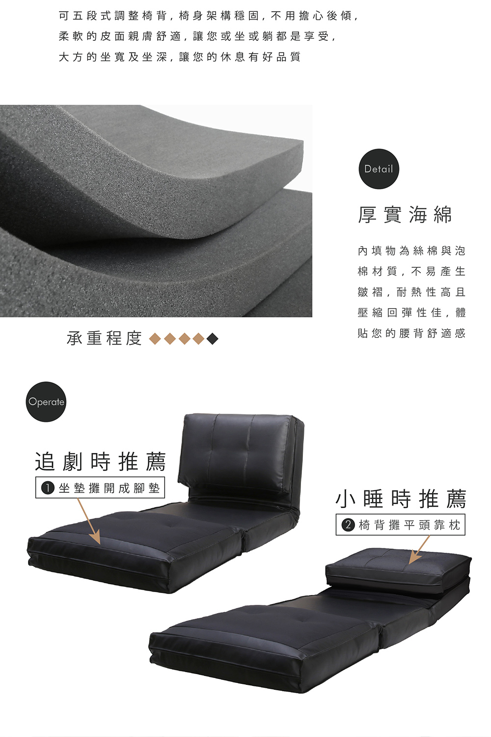 TOPWIN 安柏皮面和室沙發床-黑色(單人沙發床/沙發床/