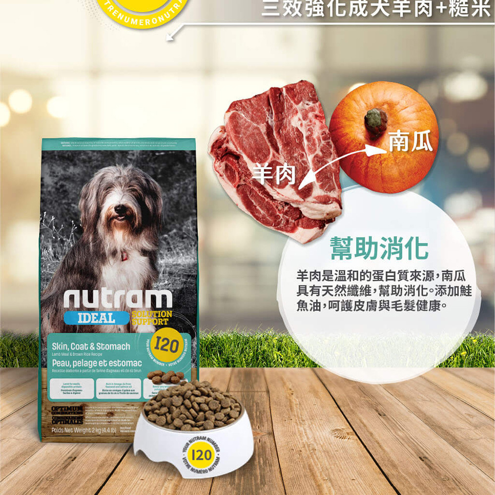 Nutram 紐頓 專業理想I20三效強化成犬2kg 羊肉+