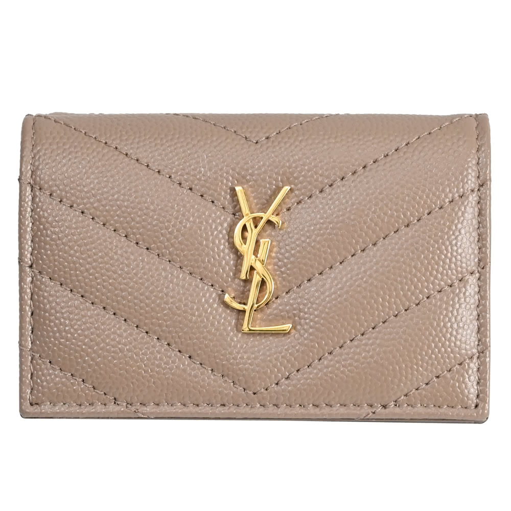 YSL MONOGRAM 品牌金屬字母LOGO V字紋牛皮三