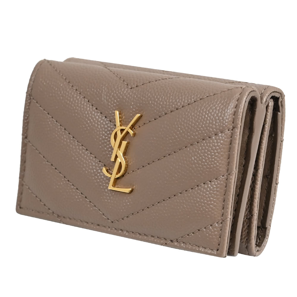 YSL MONOGRAM 品牌金屬字母LOGO V字紋牛皮三