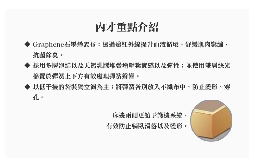 顛覆設計 石墨烯表布 乳膠 護邊 舒適健康獨立筒床墊(雙人5