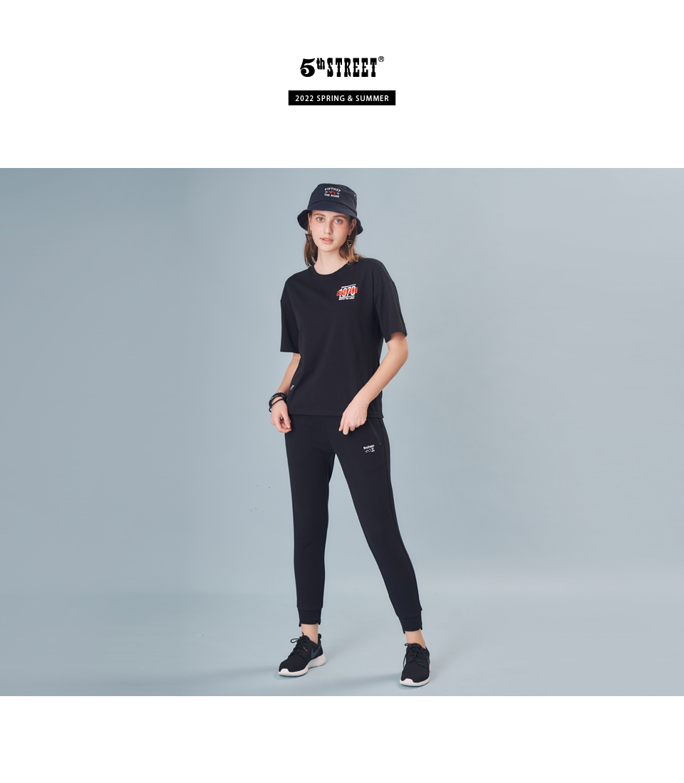 5th STREET 女裝鬆緊設計運動長褲-黑色品牌優惠
