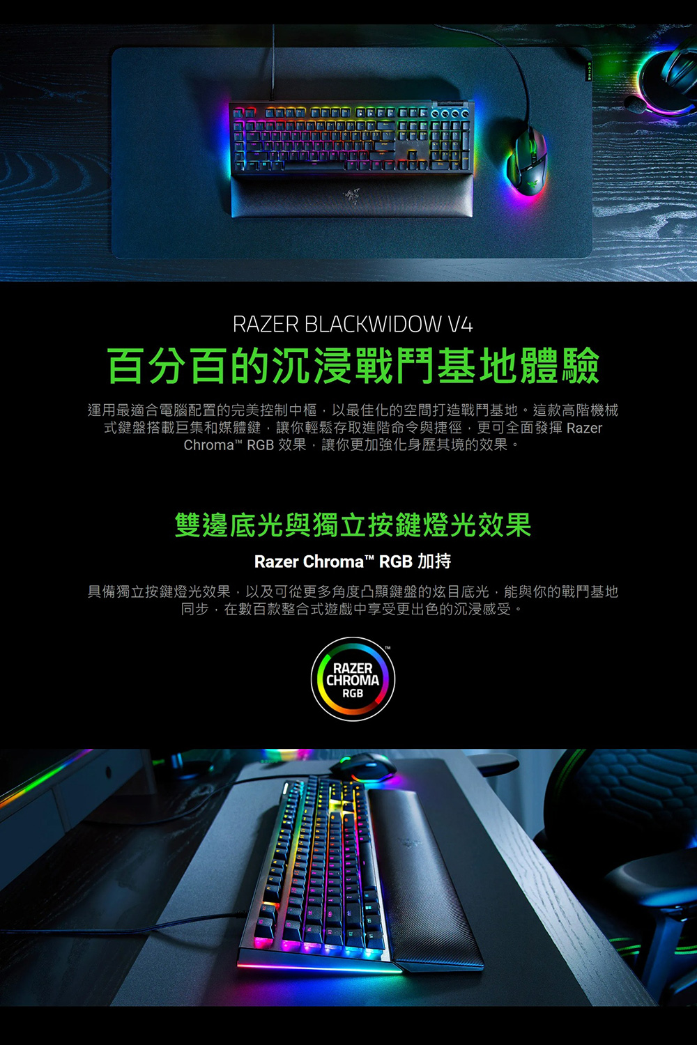 Razer 雷蛇 黑寡婦蜘蛛 幻彩版 V4 電競鍵盤｜綠軸折