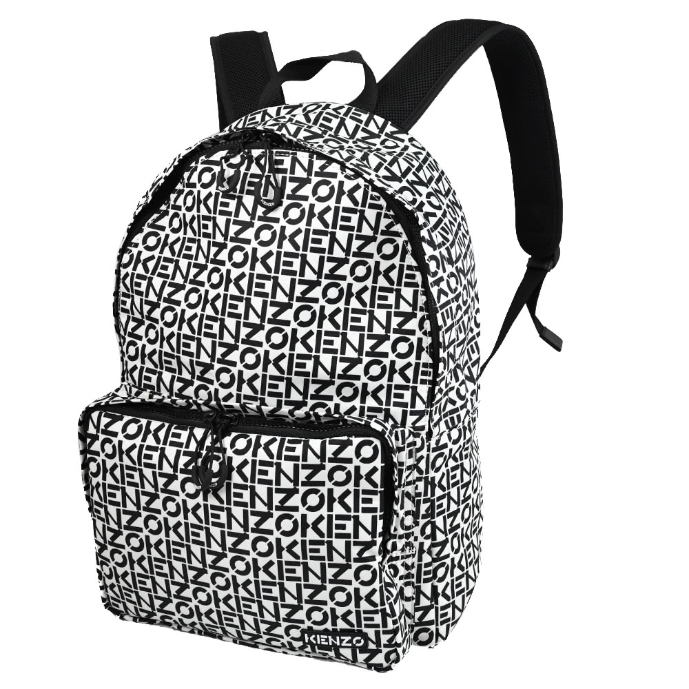 KENZO 品牌英文LOGO印花厚尼龍前口袋旅用包後背包(白 KENZO 品牌英文LOGO印花厚尼龍前口袋旅用包後背包(白