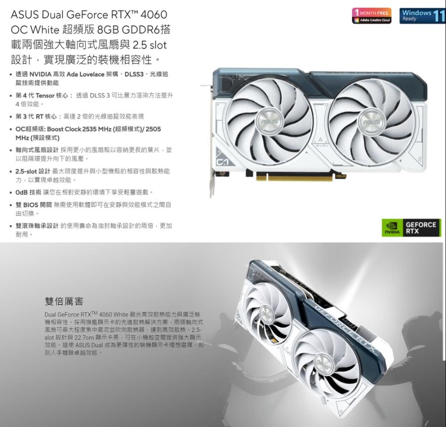 ASUS 華碩 RTX4060白+750W白★DUAL RT