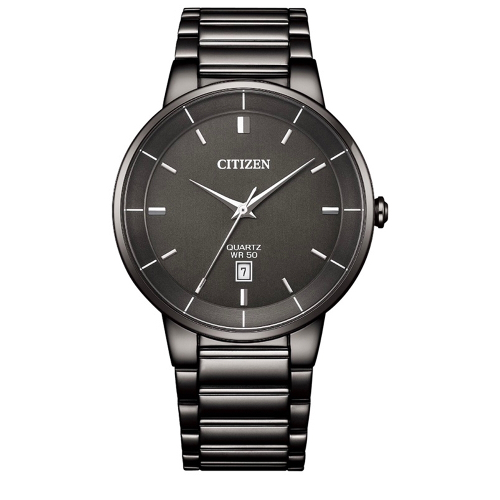 CITIZEN 星辰 官方授權 簡約黑鋼手錶 40mm(BI