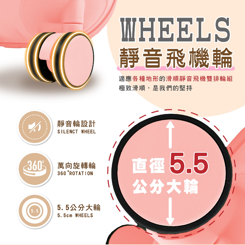 適應各種地形的滑順靜音飛機雙排輪組