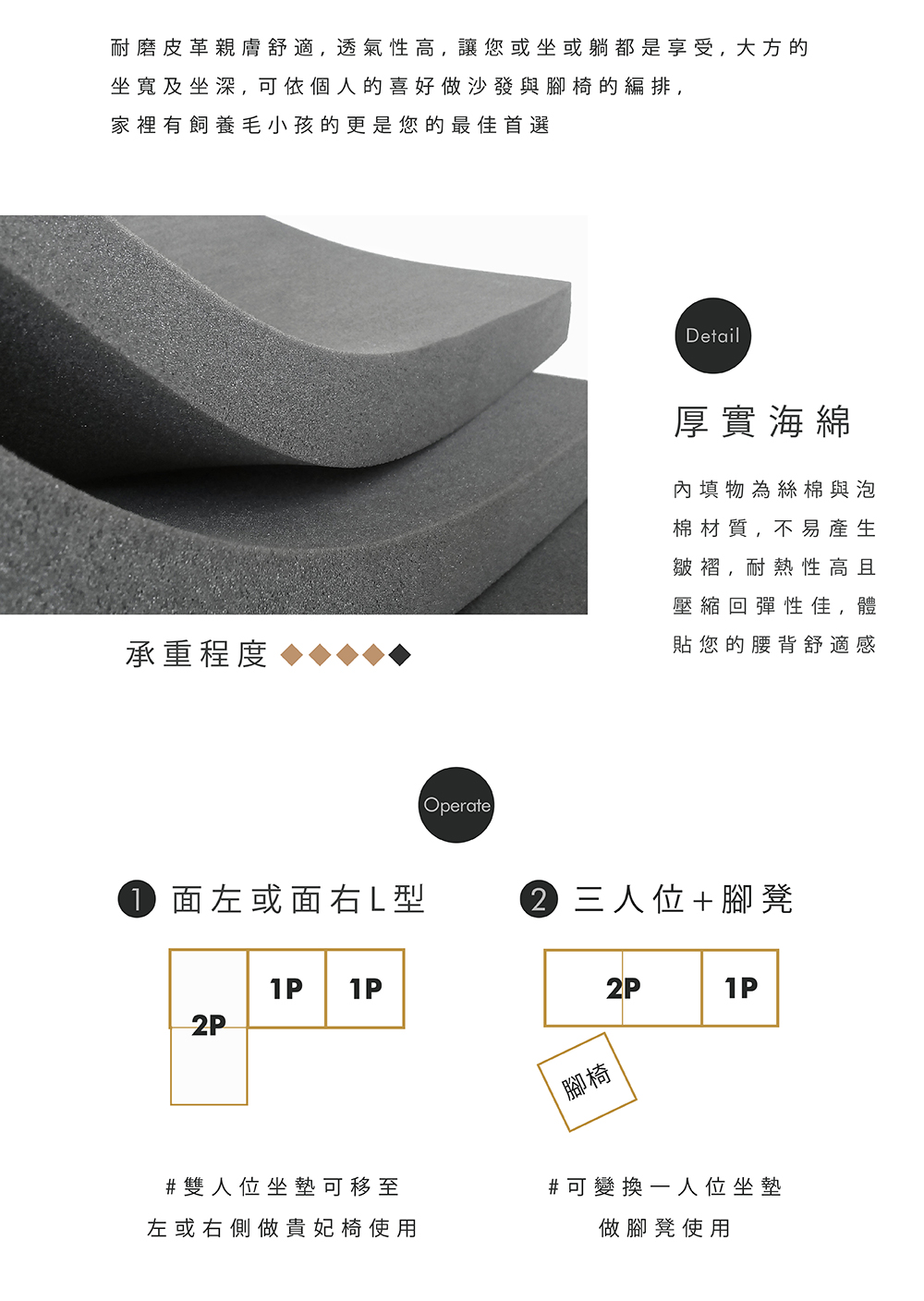 TOPWIN 傑森L型耐磨皮沙發組-岩石灰(L型沙發/3人座