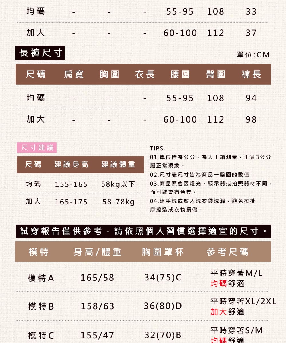 試穿報告僅供參考,請依照個人習慣選擇適宜的尺寸。