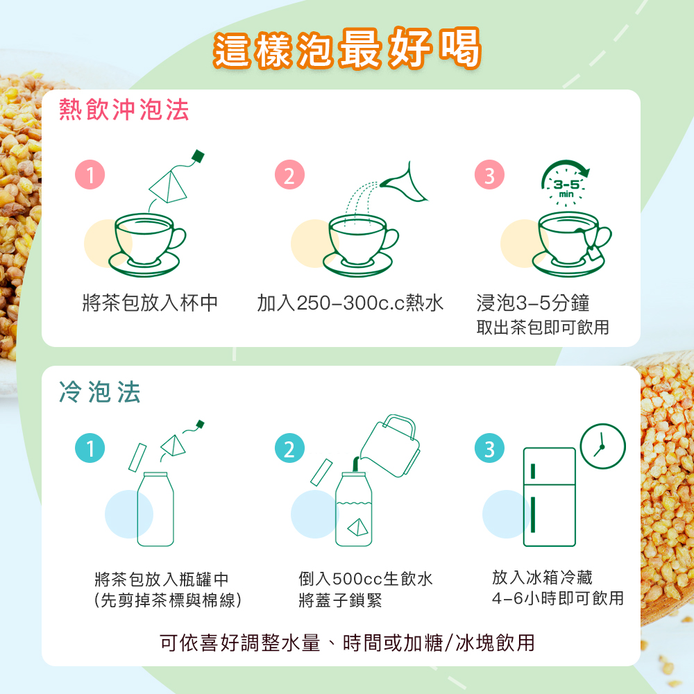 可依喜好調整水量、時間或加糖冰塊飲用