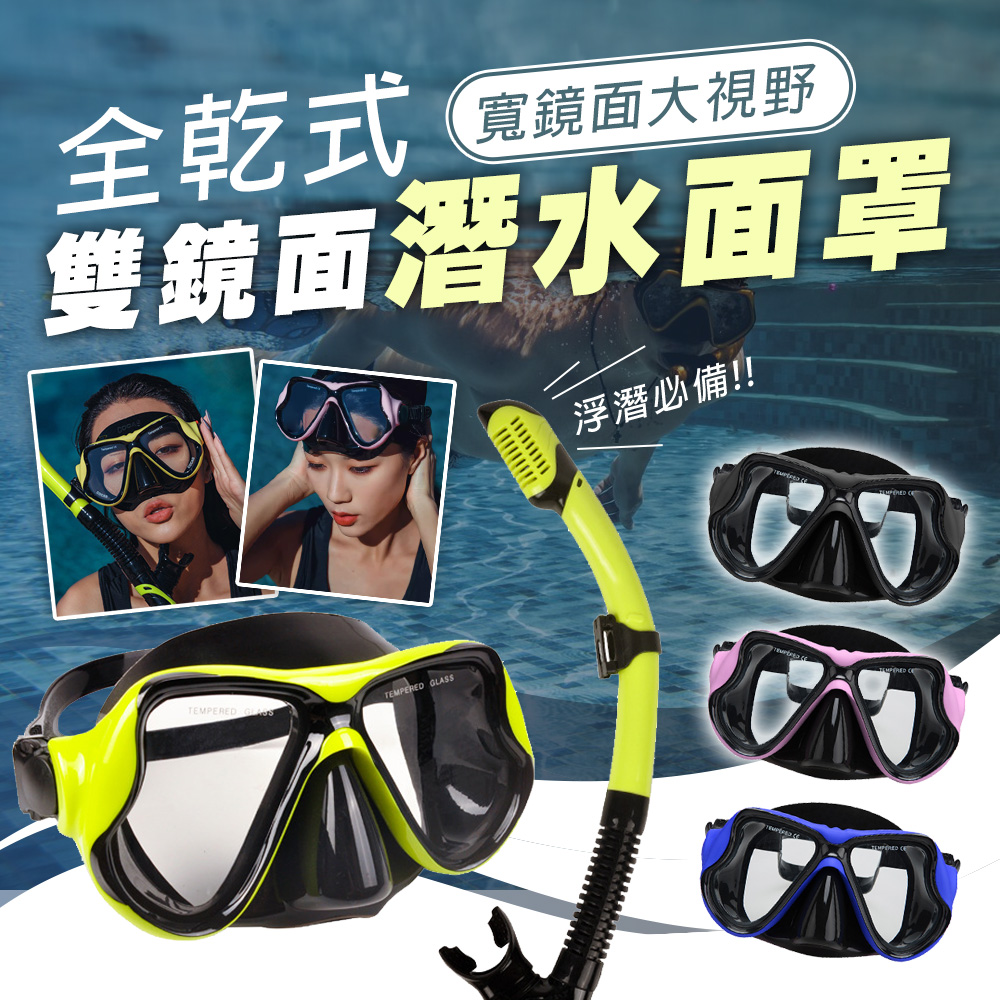 SWIMFLOW 全乾式雙鏡面潛水面罩(浮潛面罩 單鏡面罩 