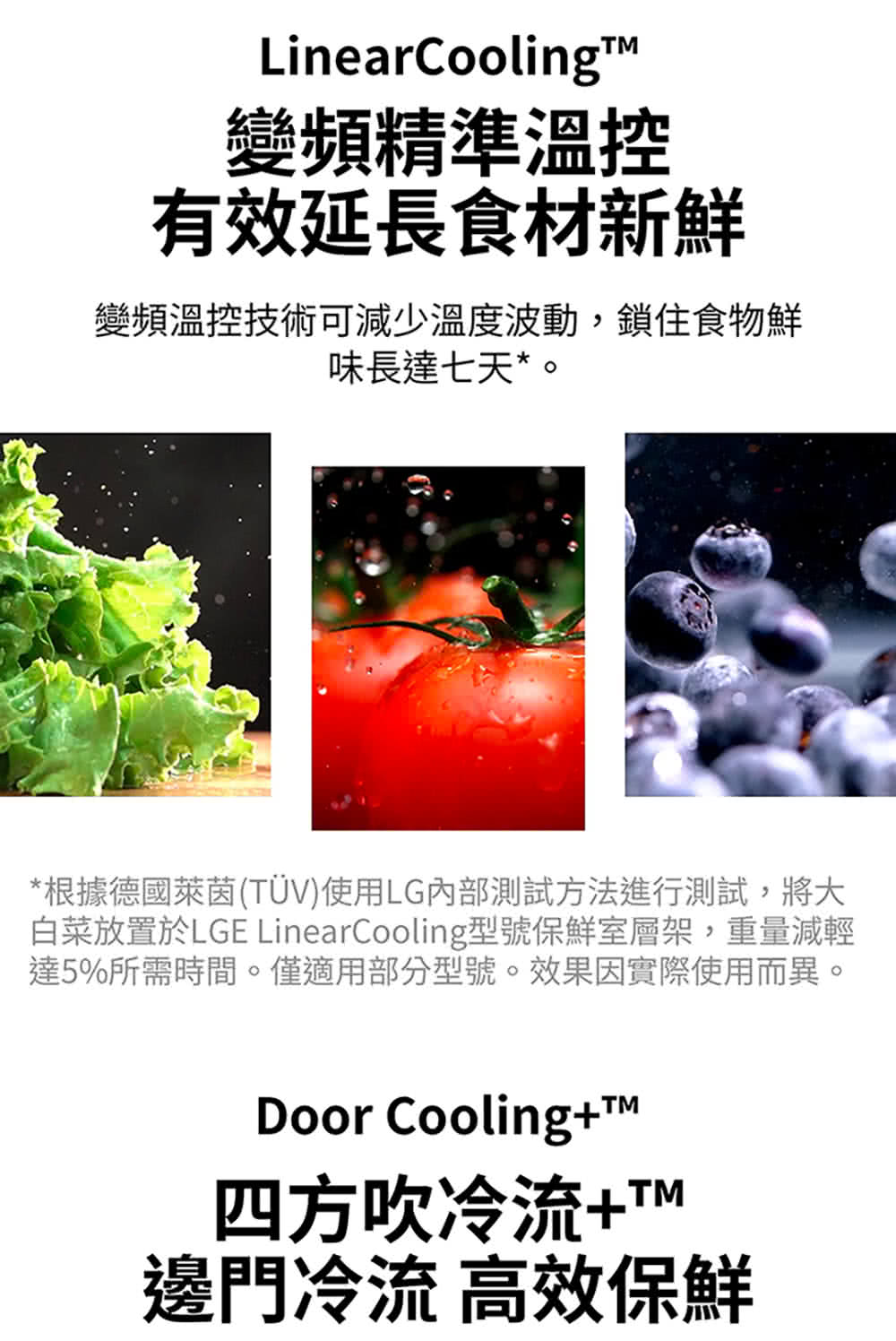 白菜放置於LGE LinearCooling型號保鮮室層架,重量減輕