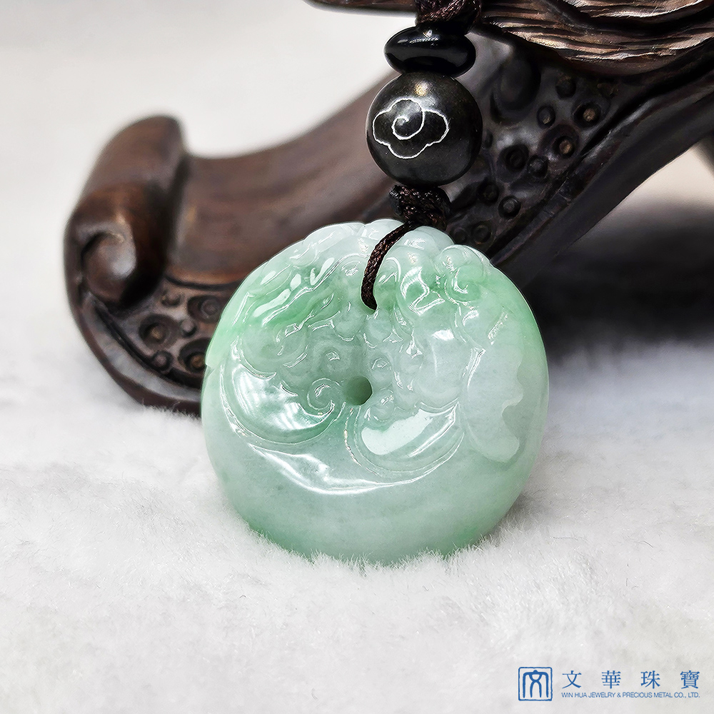 文華珠寶】翡翠白底青平安龍扣贈精美中國繩乙入(龍扣平安扣) - momo