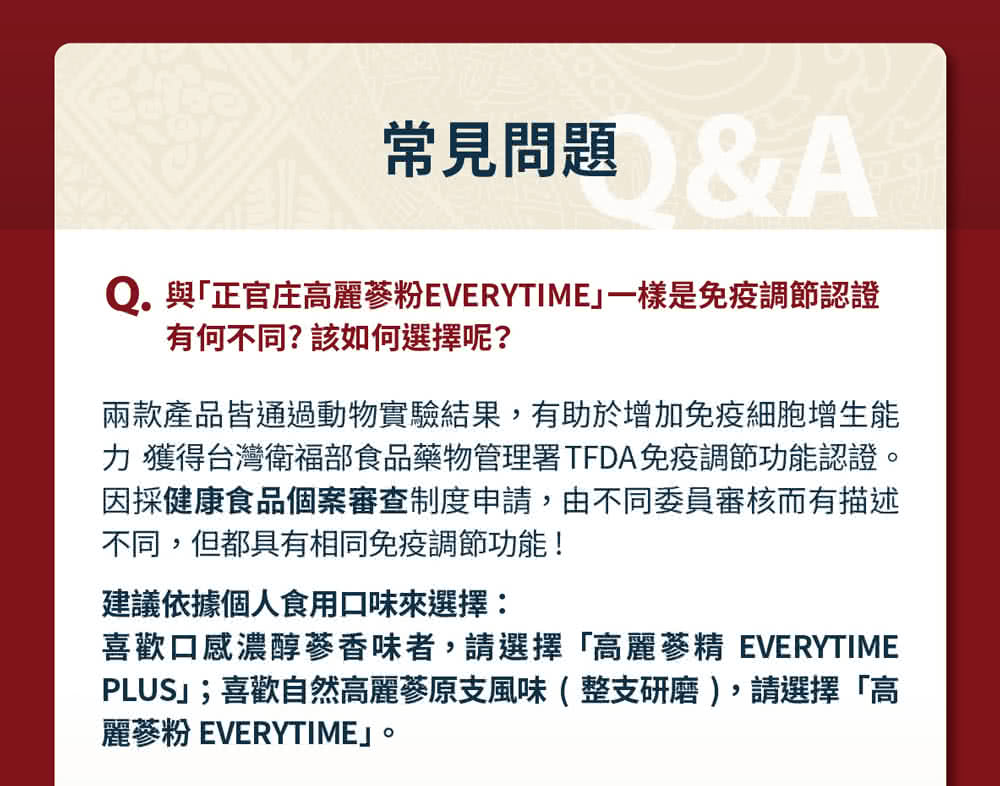 Q. 與正官庄高麗蔘粉EVERYTIME一樣是免疫調節認證