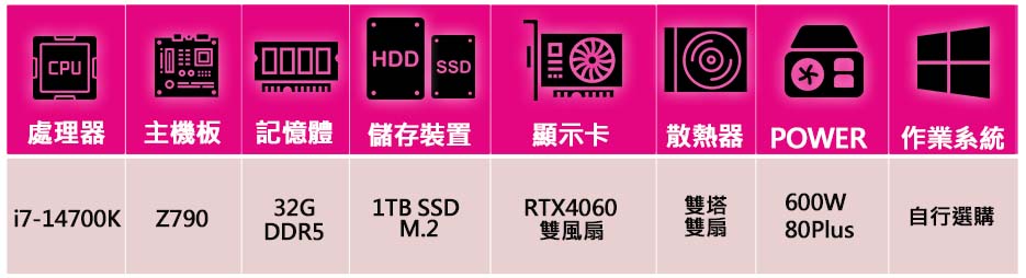 華碩平台 i7二十核 RTX4060 2X{牛頭馬面}海景房