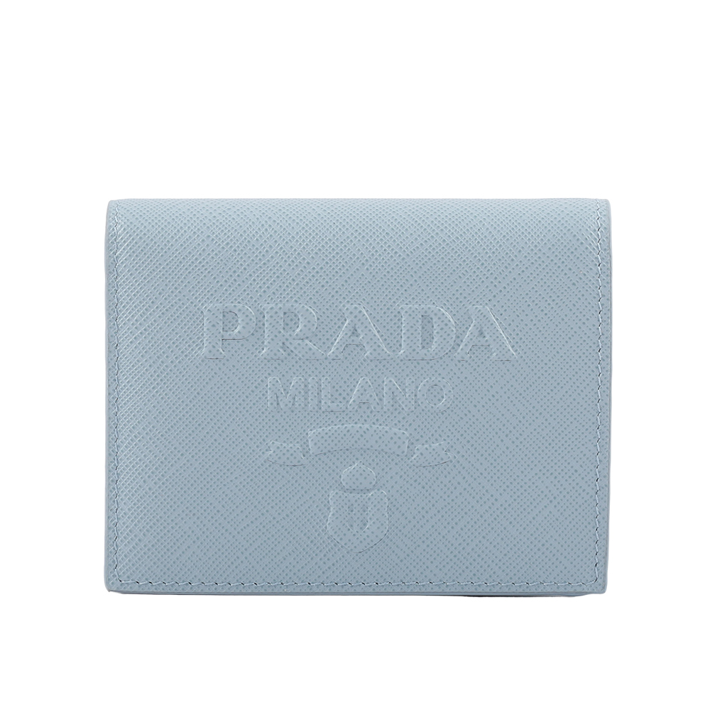 PRADA 普拉達 浮雕Logo 壓印防刮皮革二折零錢袋短夾