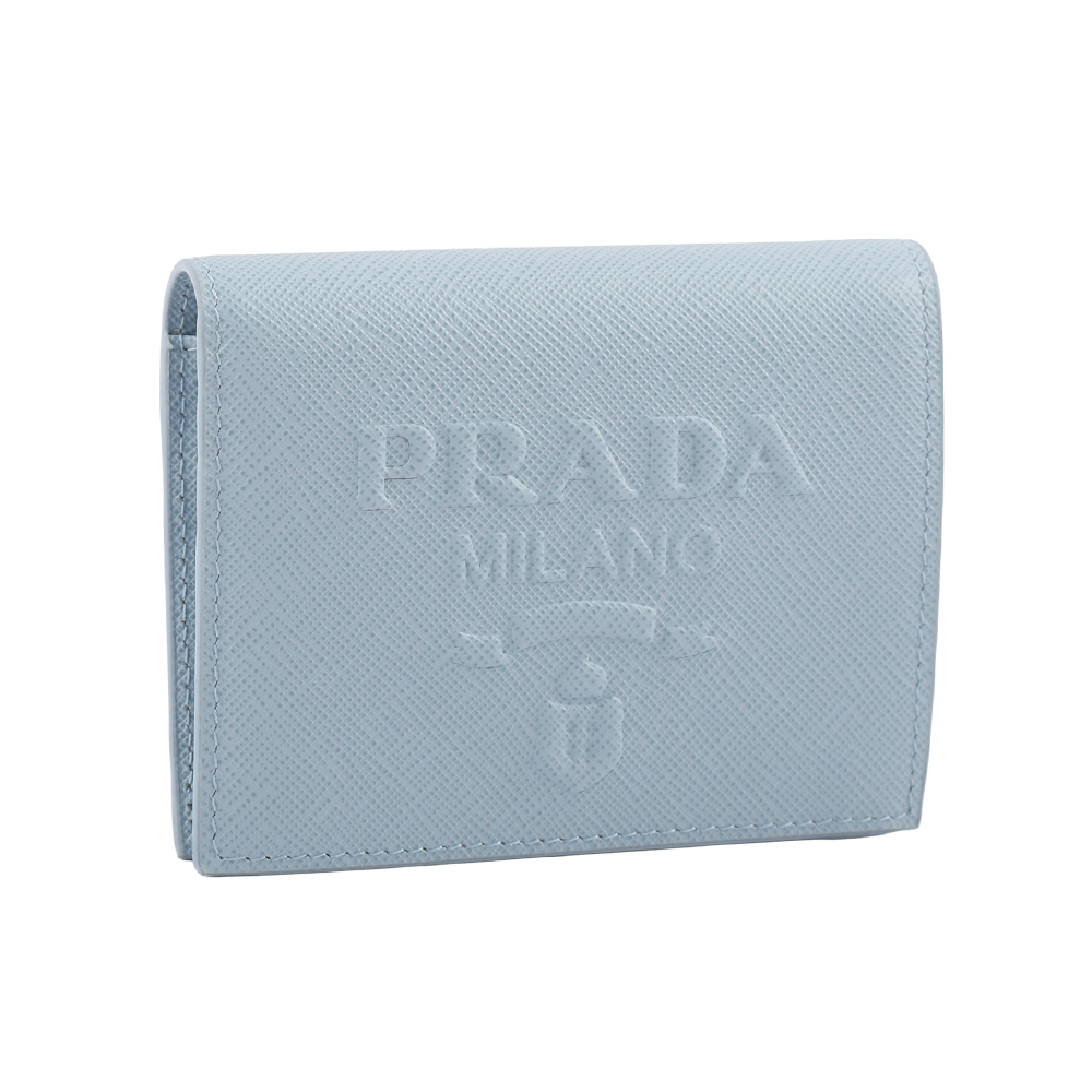 PRADA 普拉達 浮雕Logo 壓印防刮皮革二折零錢袋短夾