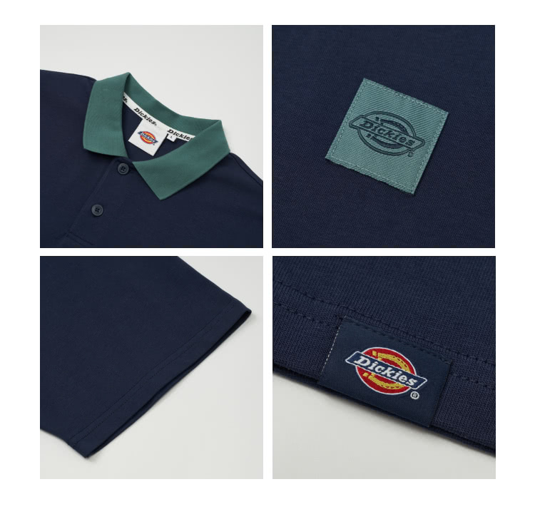 Dickies 男款深藍色純棉撞色衣領設計休閒短袖POLO衫