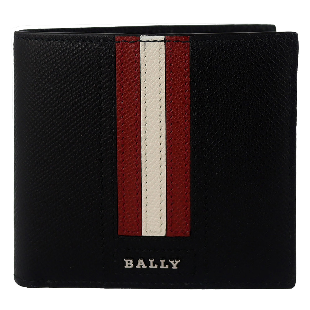 BALLY 金屬品牌標誌經典紅白條紋短夾(黑色/八卡)折扣推