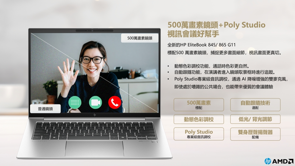 Poly Studio 專業級音訊調校,通過AI降噪增強的雙麥克風,