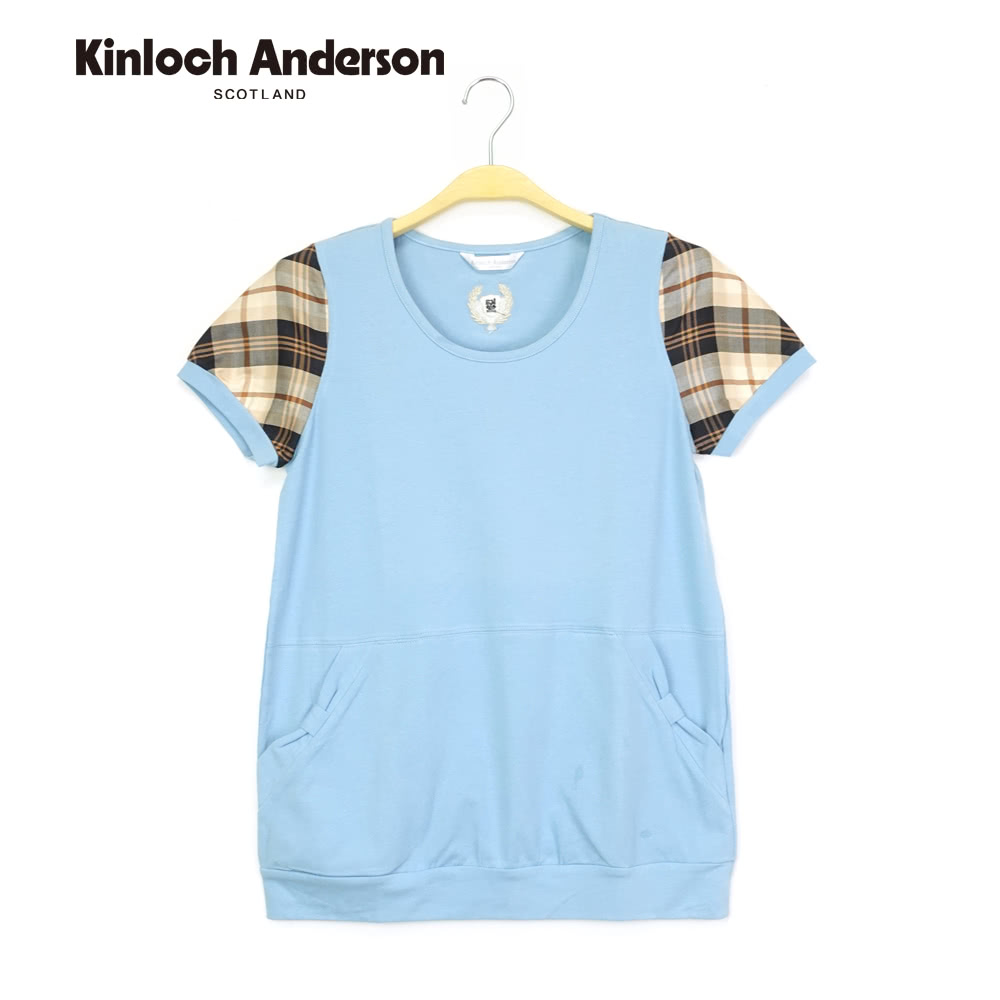 Kinloch Anderson 格紋袖拼接針織短袖上衣/直