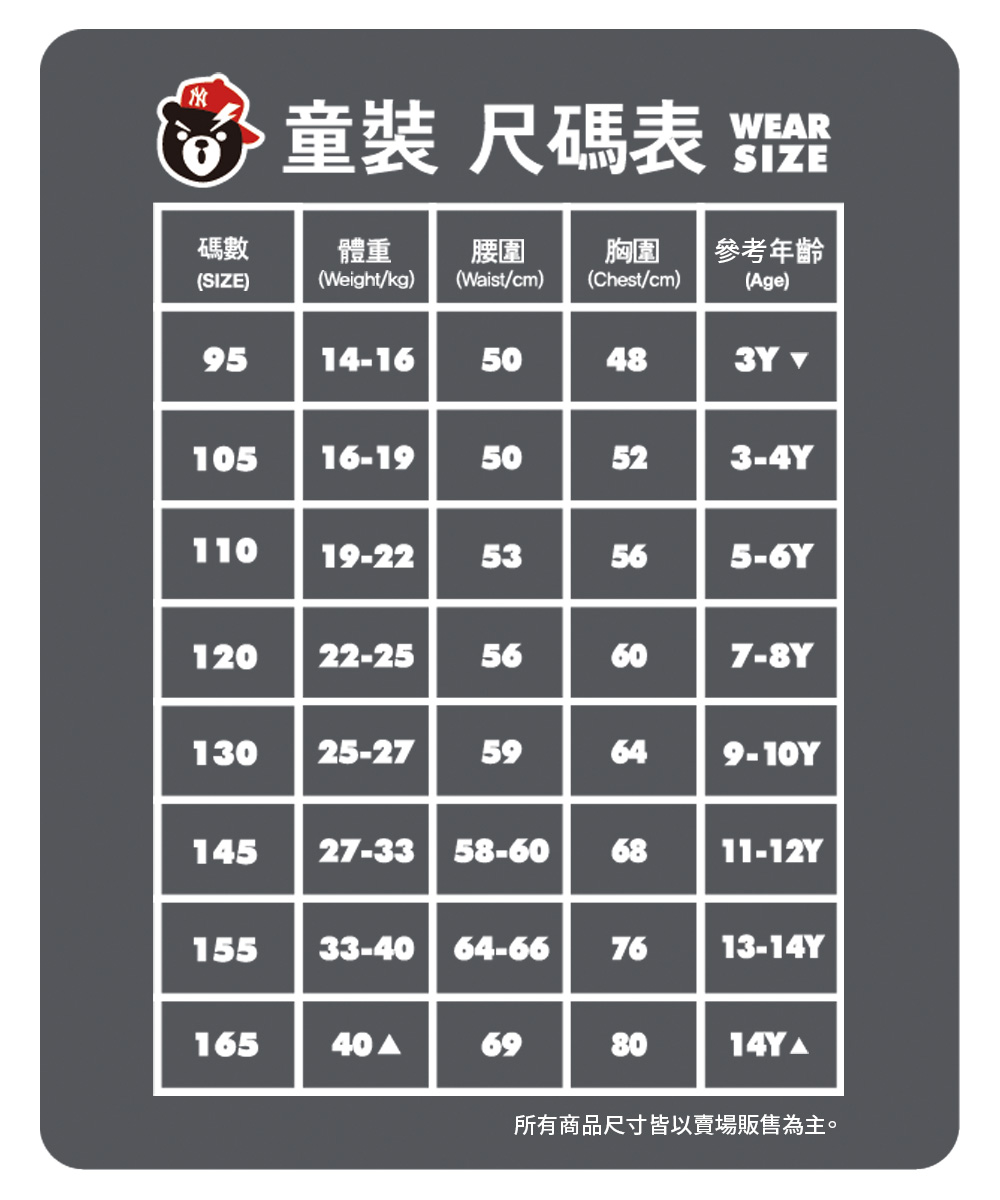 所有商品尺寸皆以賣場販售為主。