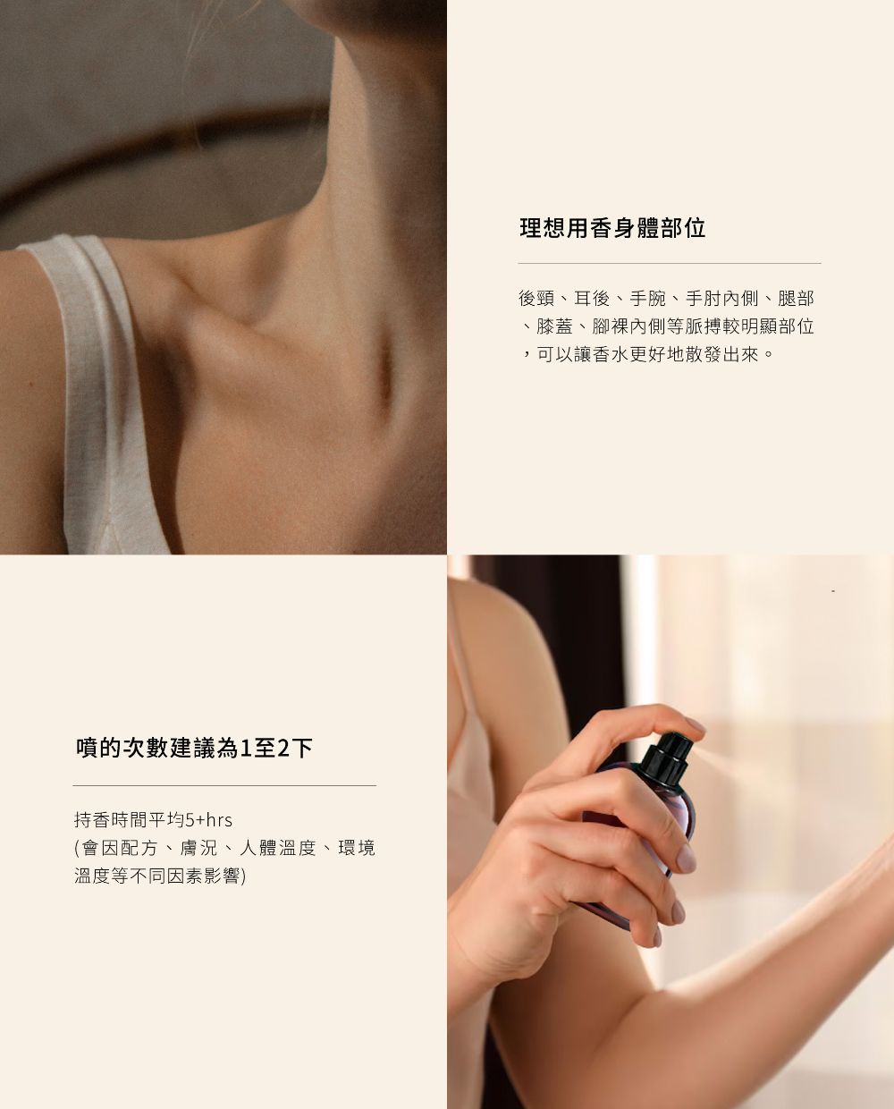 後頸、耳後、手腕、手肘內側、腿部