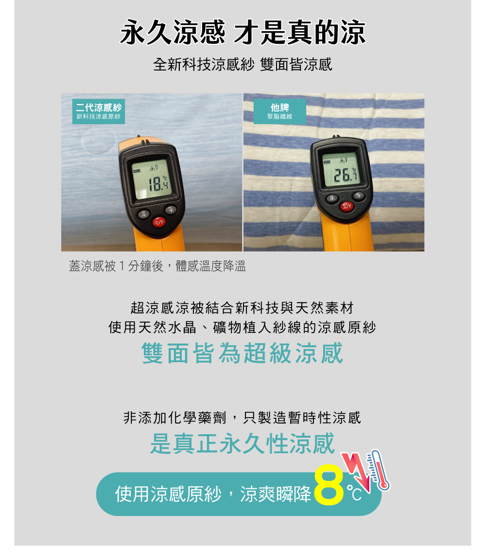 使用天然水晶、礦物植入紗線的涼感原紗