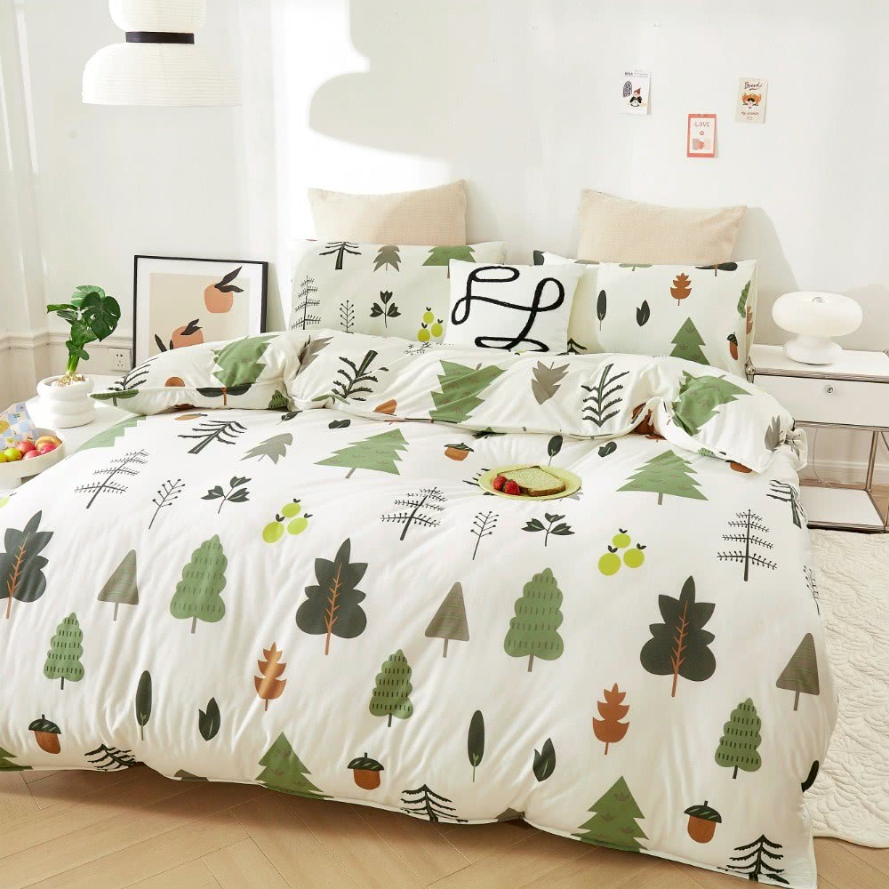 特力屋 針織印花雙人床包兩用被組-月光森林好評推薦