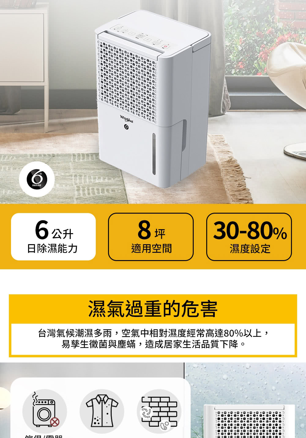 Whirlpool 惠而浦 高效節能除濕型6公升第六感智能除