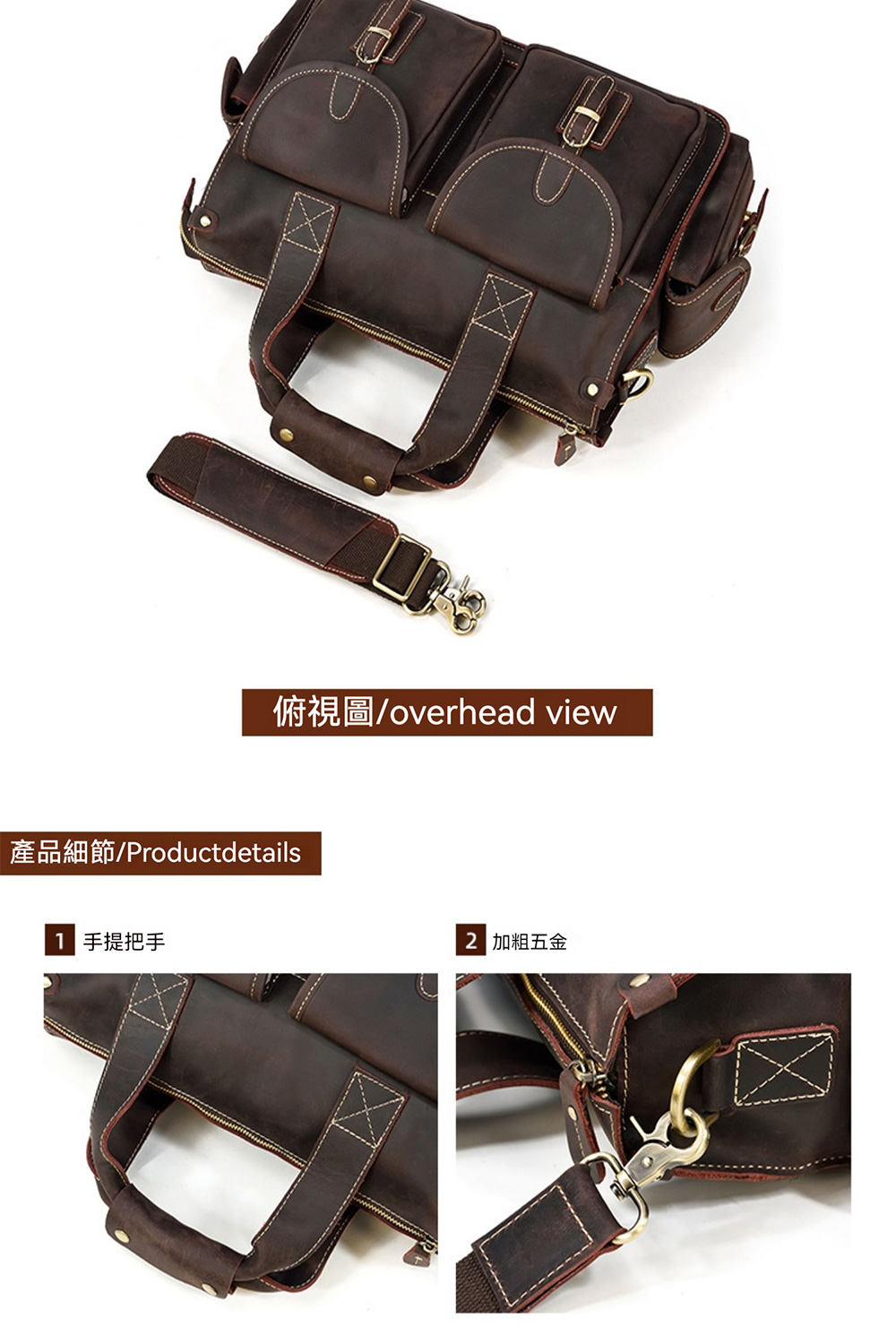 俯視圖overhead view 產品細節Productdetails 1 手提把手 2 加粗五金 