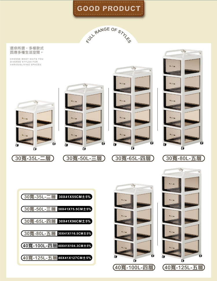 ONE HOUSE 100L 森巴分層附輪收納架 收納櫃 抽