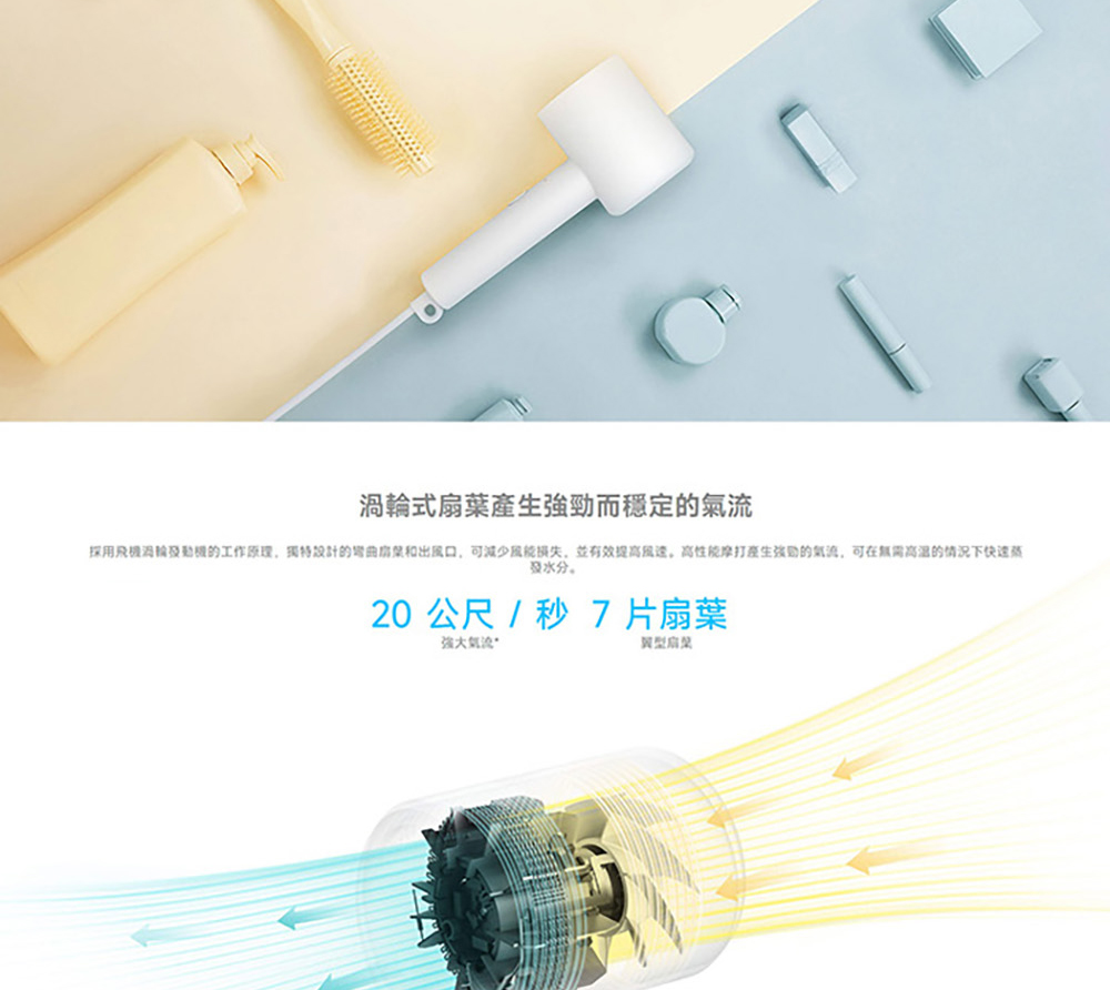 採用飛機過輪發動機的工作原理,獨特設計的增曲扇葉和出風口,可減少風能损失,並有效提高风速。高性能摩打產生的氣流,可在無需高温的情況下快速蒸