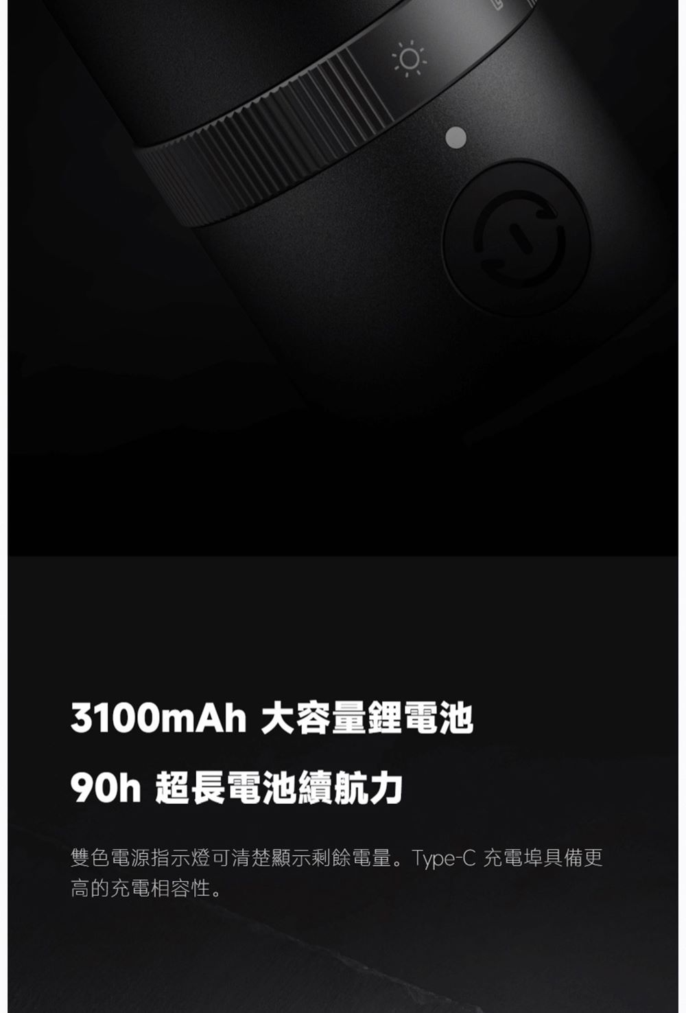 3100mAh 大容量鋰電池 90h 超長電池續航力 雙色電源指示燈可清楚顯示剩餘電量。TypeC 充電埠具備更 高的充電相容性。 