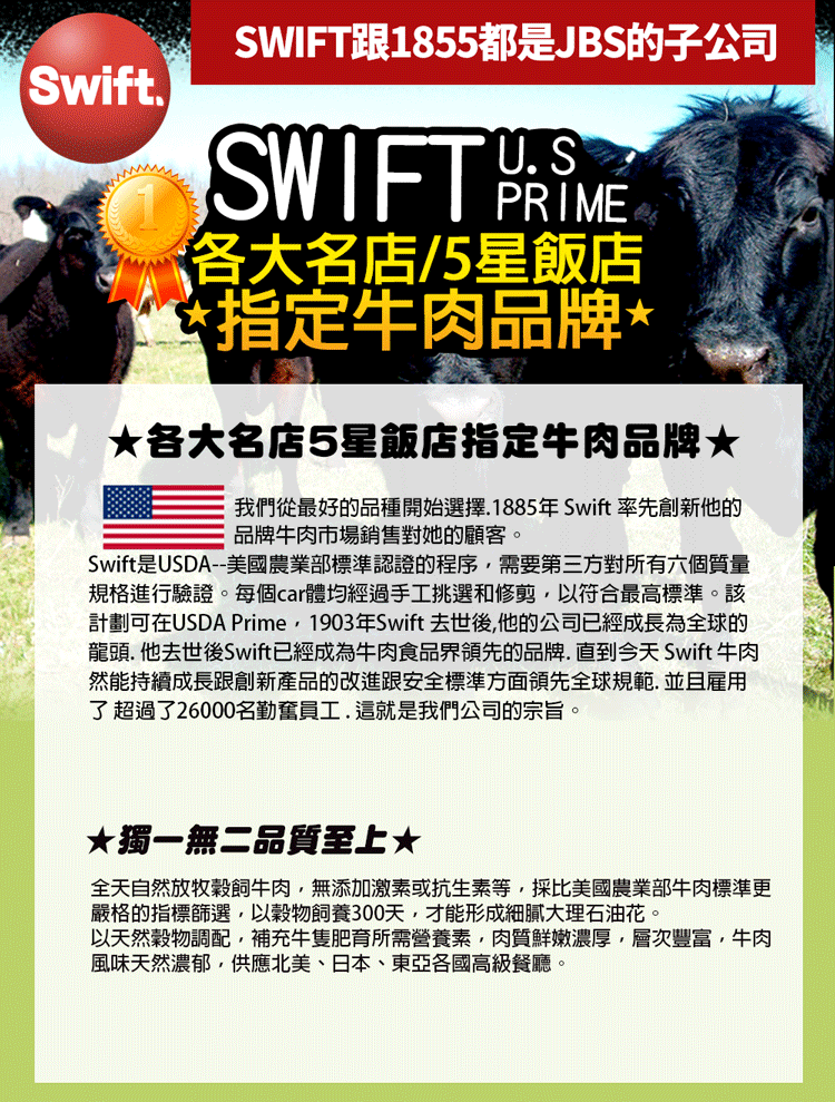 築地一番鮮 SWIFT美國安格斯PRIME厚切沙朗牛排4片(