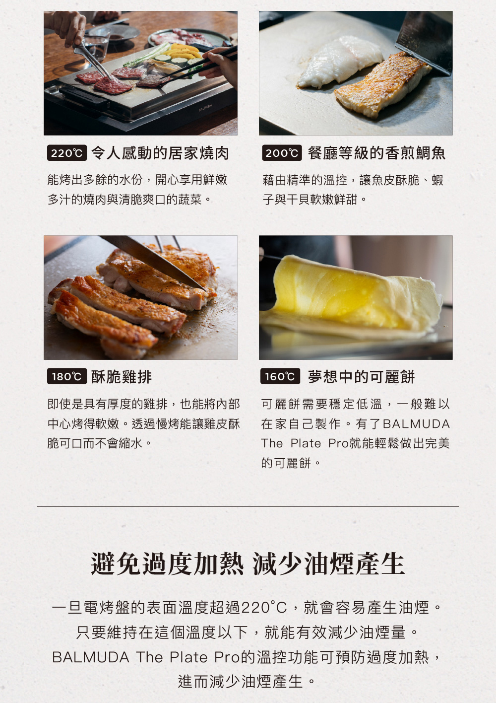 BALMUDA The Plate Pro的溫控功能可預防過度加熱,