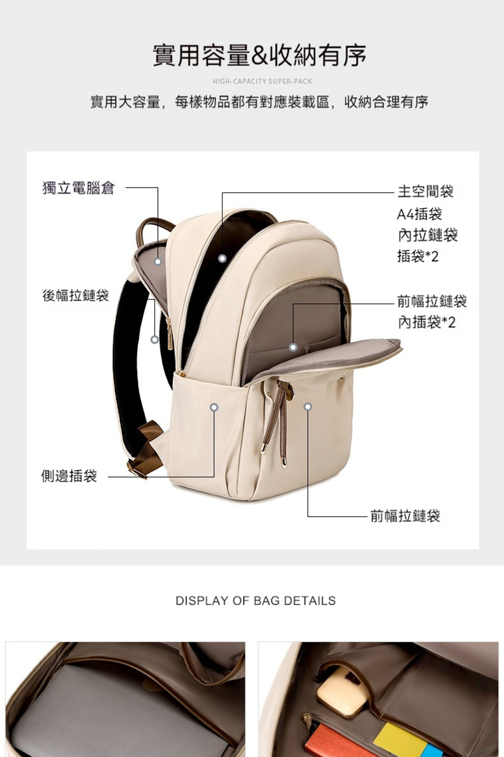 實用大容量,每樣物品都有對應裝載區,收納合理有序