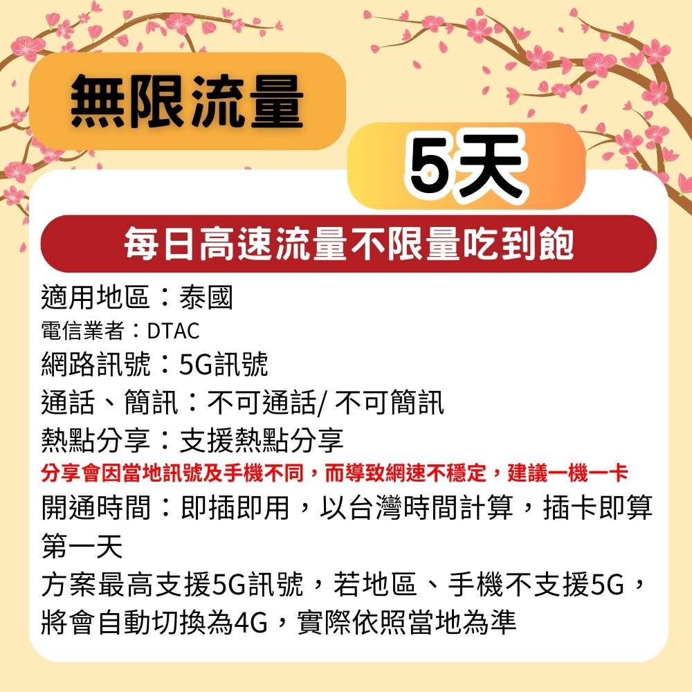 星光卡 STAR SIM 泰國上網5天 無限量吃到飽 2入組