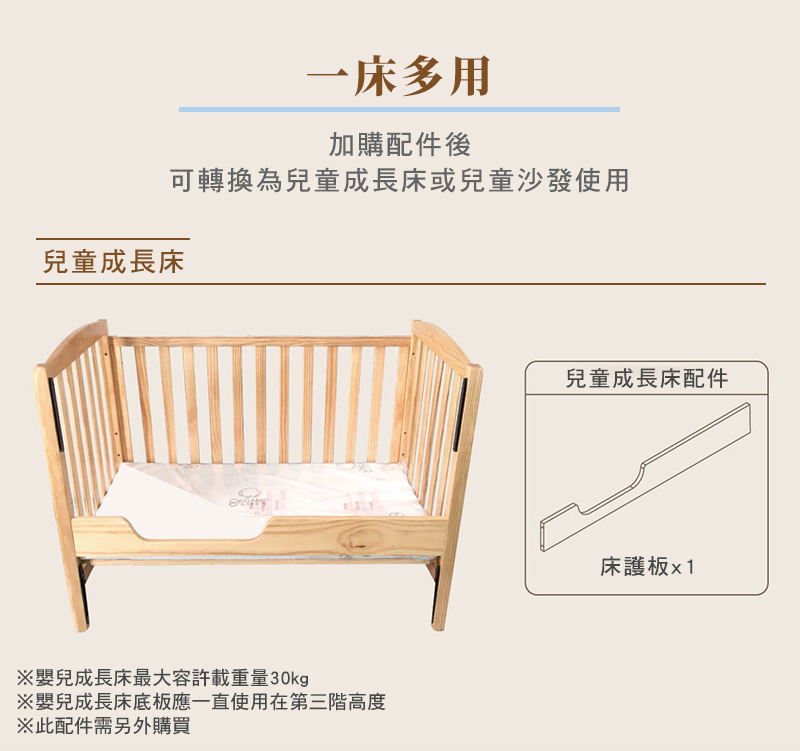 嬰兒成長床底板應一直使用在第三階高度