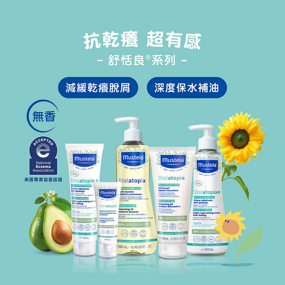 Mustela 慕之恬廊 舒恬良 乾肌洗潤組(舒緩沐浴油50