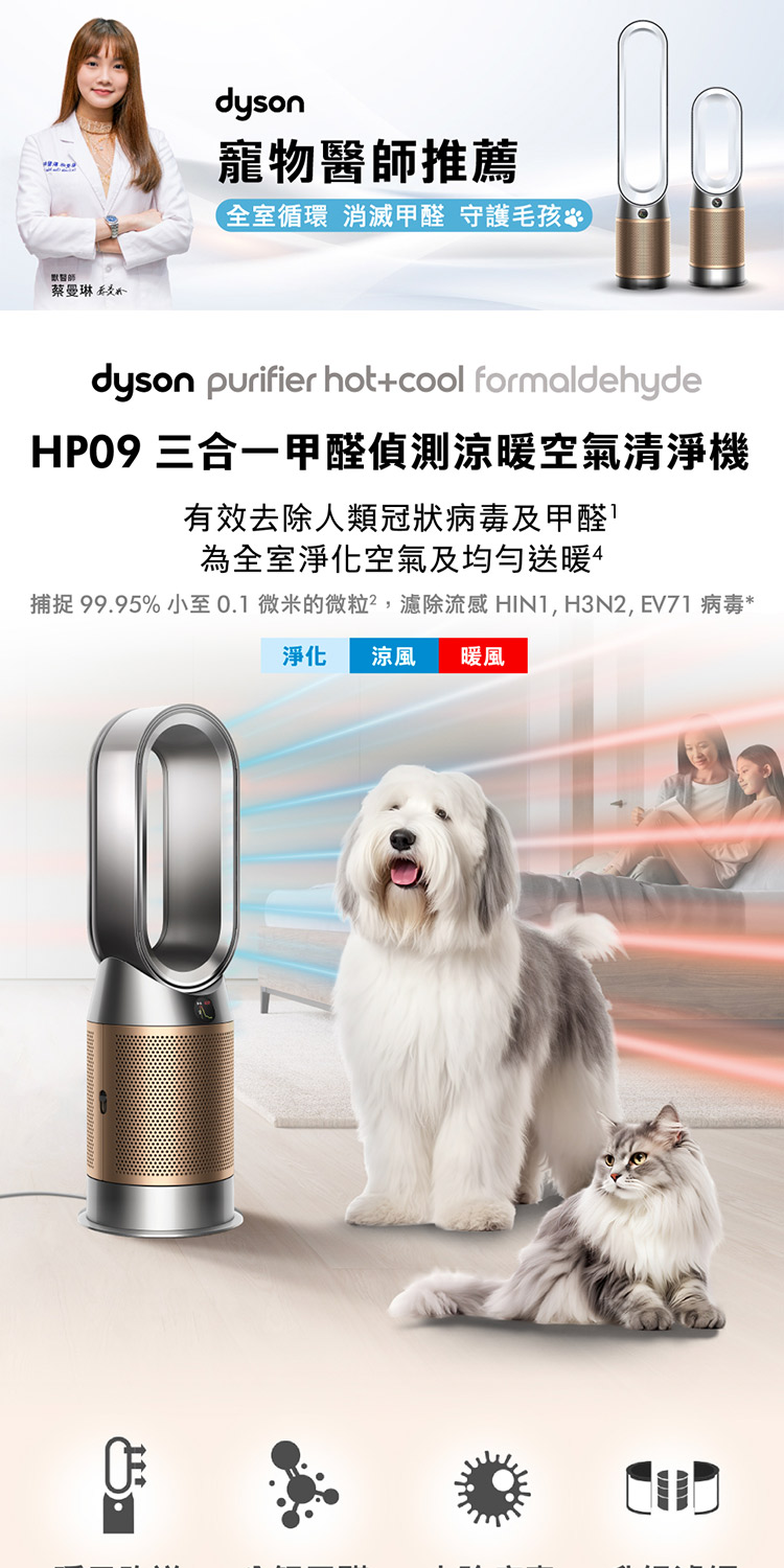 dyson 戴森 HP09三合一甲醛偵測涼暖清淨機(鎳金色)